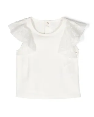 Chloé Kids 花柄刺繍フラッター袖Tシャツ - ホワイト - サムネイル1
