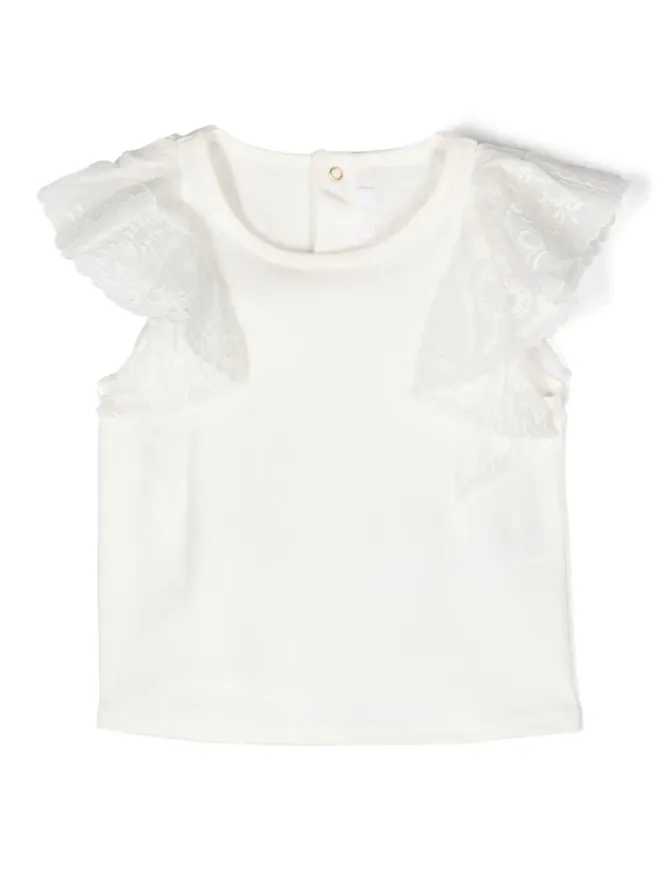Chloé Kids Chloé Kids 花柄刺繍フラッター袖Tシャツ - ホワイトの商品画像