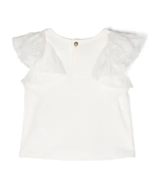Chloé Kids 花柄刺繍フラッター袖Tシャツ - ホワイト - サムネイル2