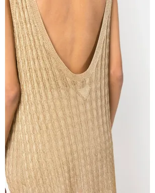 Prada 編み地ノースリーブ ミディドレス - ゴールド - サムネイル5