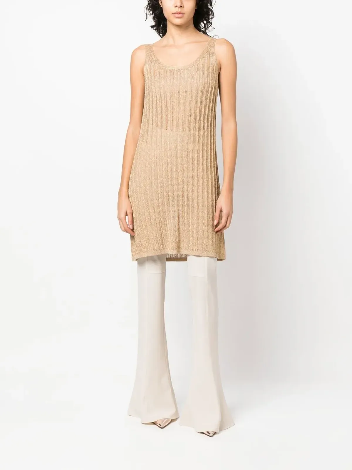 Prada 編み地ノースリーブ ミディドレス - ゴールド - 画像3