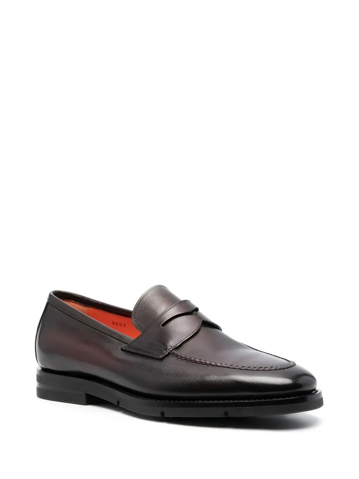 Santoni アーモンドトゥ レザー ペニーローファー（レッド） - 画像2