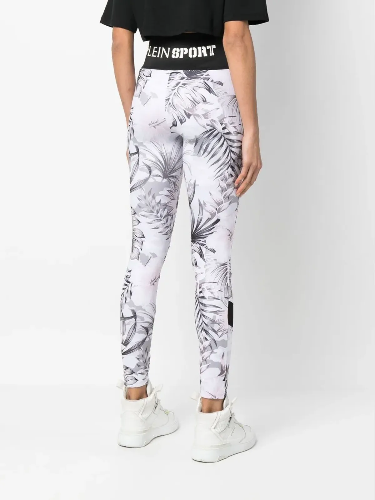Plein Sport ロゴ入りウエストバンド 花柄レギンス - ホワイト - 画像4