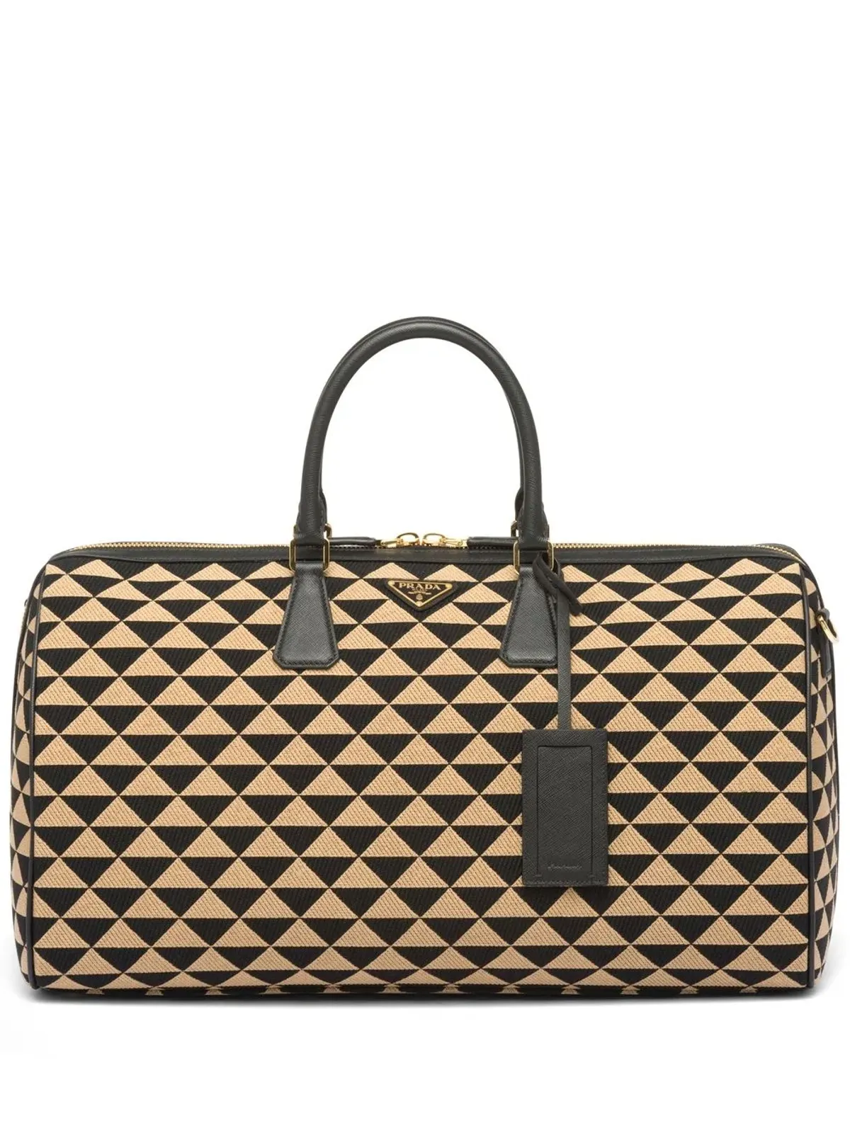 Prada Symbole刺繍ファブリック トラベルバッグ ブラック - 画像1