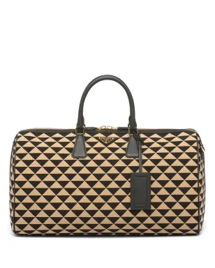 Prada Symbole刺繍ファブリック トラベルバッグ ブラック - サムネイル1