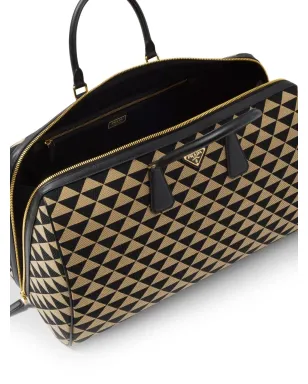 Prada Symbole刺繍ファブリック トラベルバッグ ブラック - サムネイル5