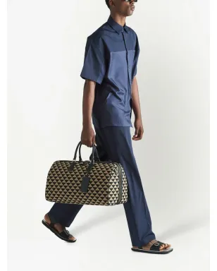 Prada Symbole刺繍ファブリック トラベルバッグ ブラック - サムネイル2