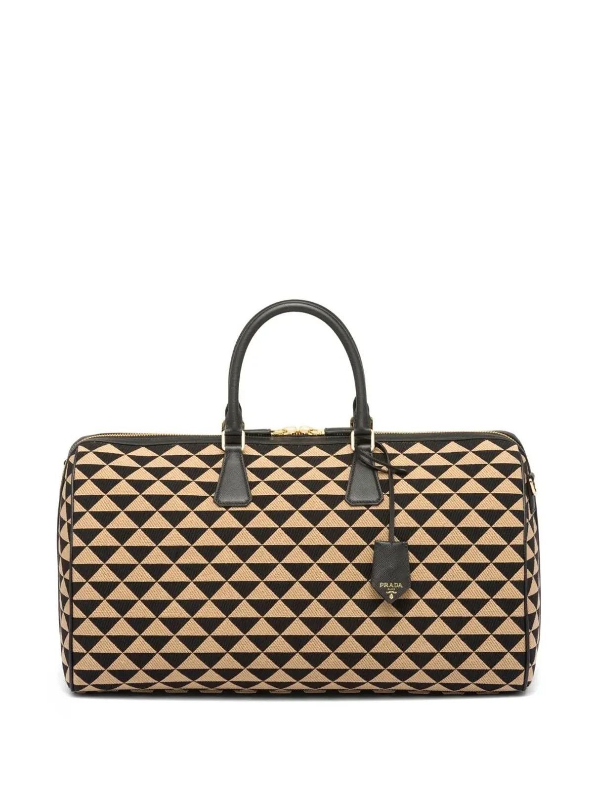 Prada Symbole刺繍ファブリック トラベルバッグ ブラック - 画像3