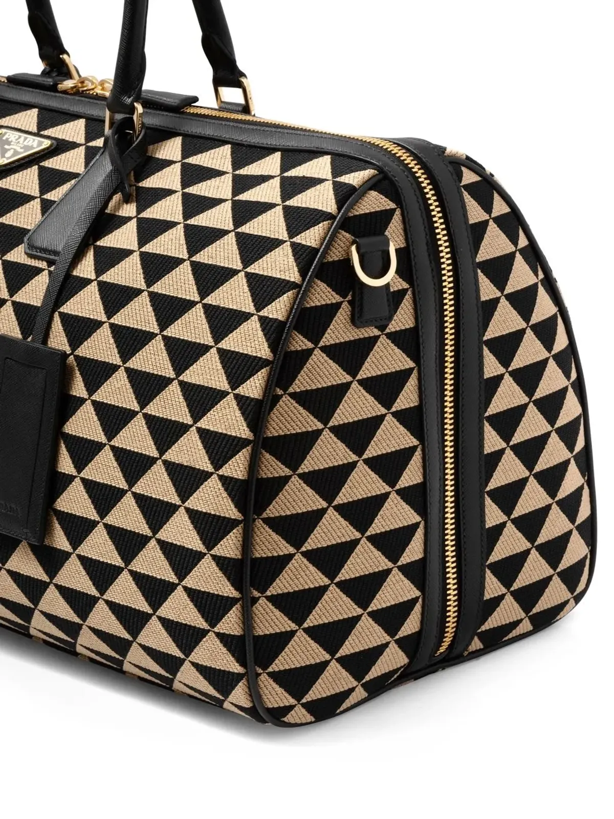Prada Symbole刺繍ファブリック トラベルバッグ ブラック - 画像4