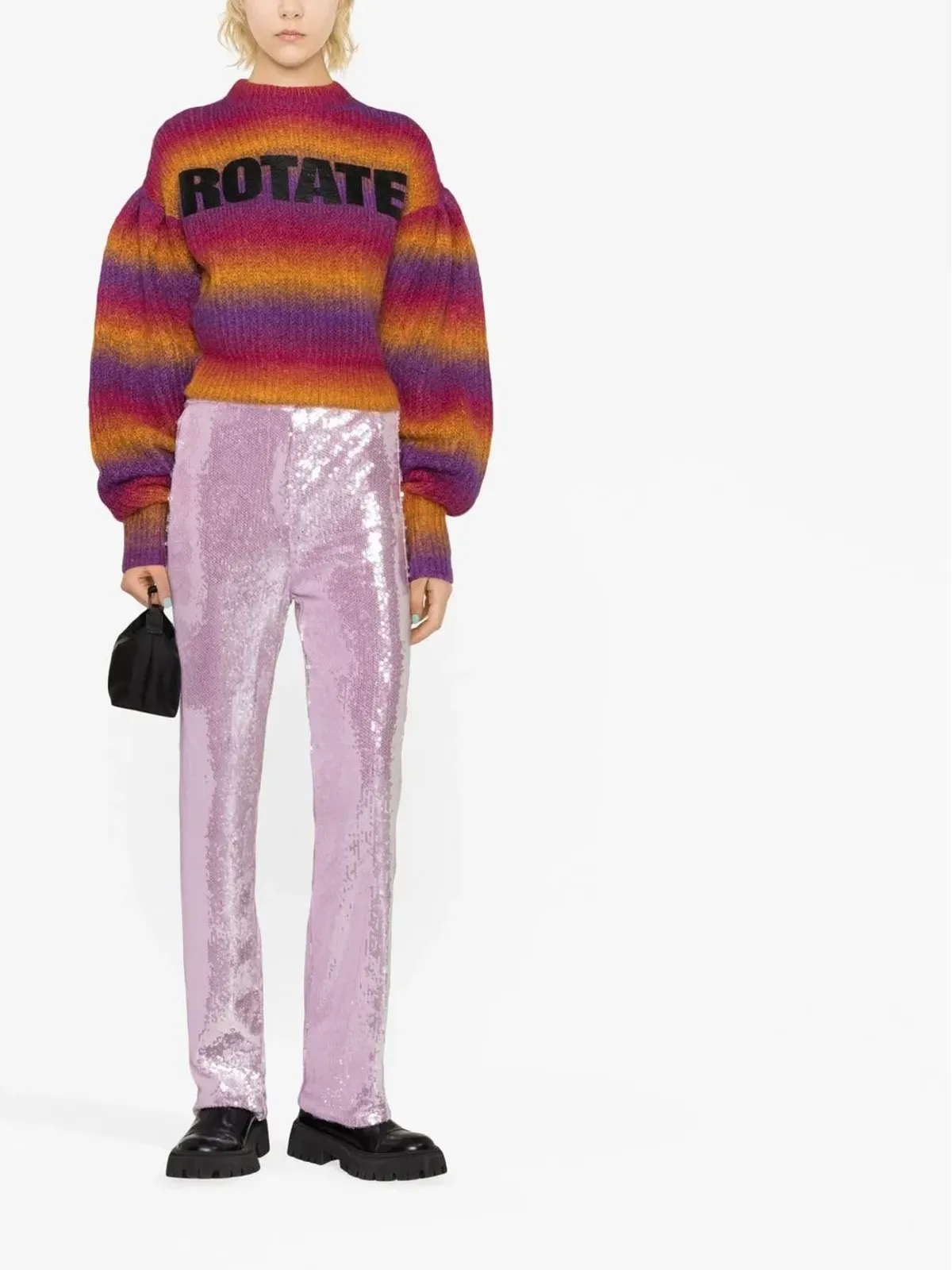 ROTATE BIRGER CHRISTENSEN インターシャロゴ入りストライプ クロップドジャンパー - 画像2
