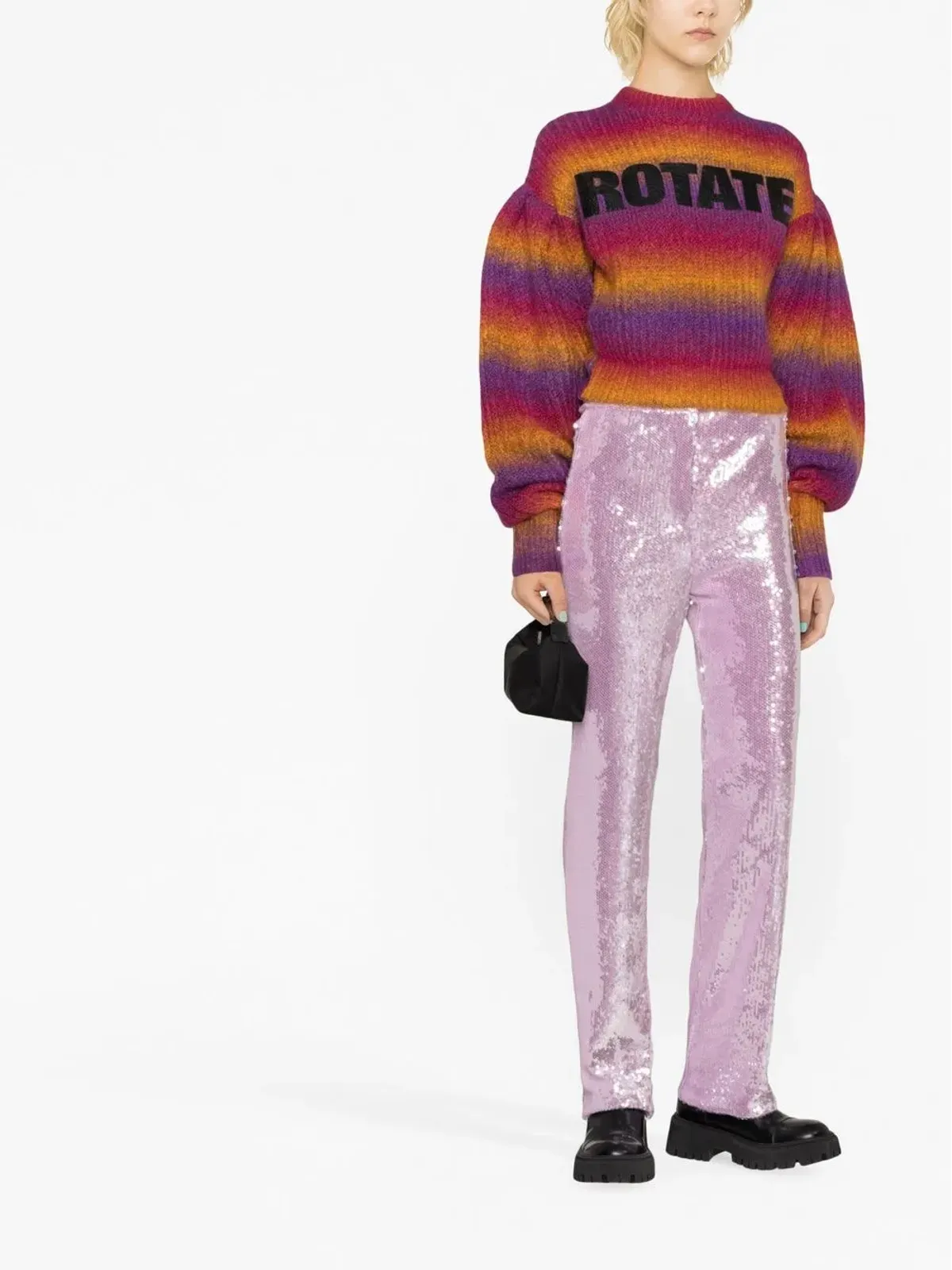 ROTATE BIRGER CHRISTENSEN インターシャロゴ入りストライプ クロップドジャンパー - 画像3