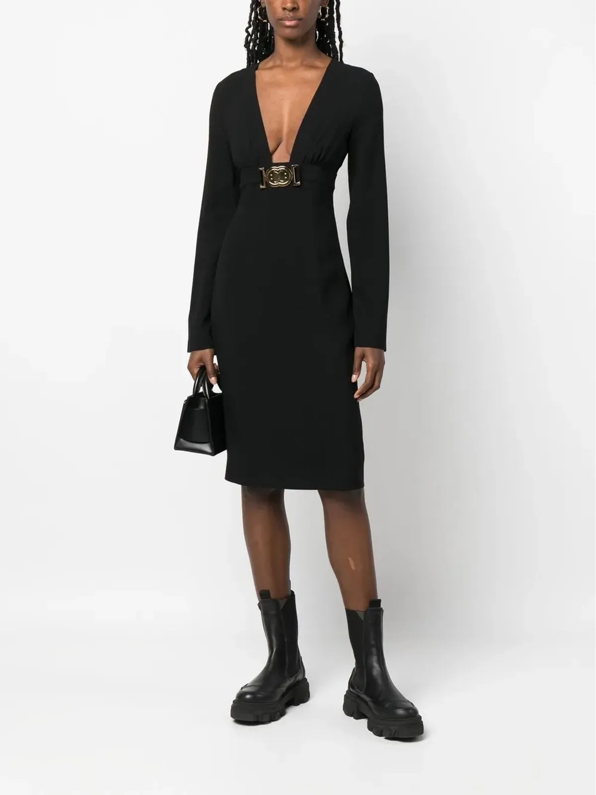 Moschino ロゴプレート長袖ドレス - ブラック - 画像2