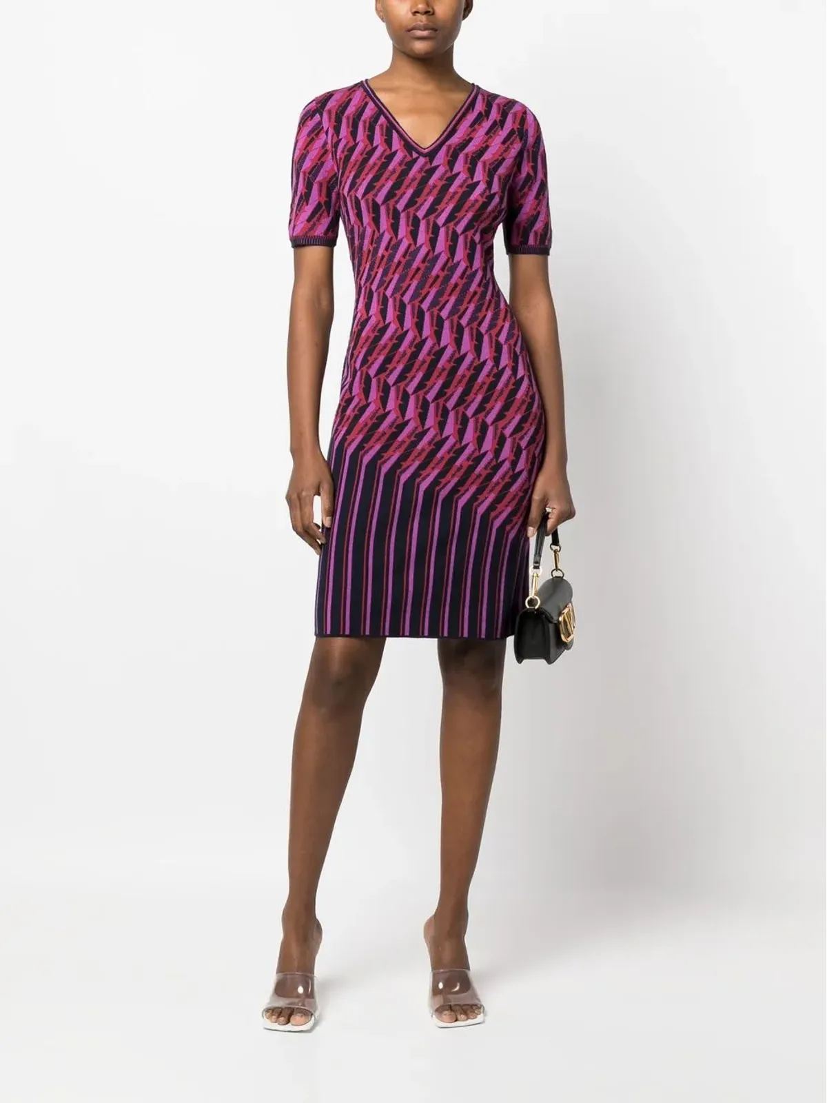 DVF Diane von Furstenberg ジグザグ柄インターシャニットドレス - 画像2