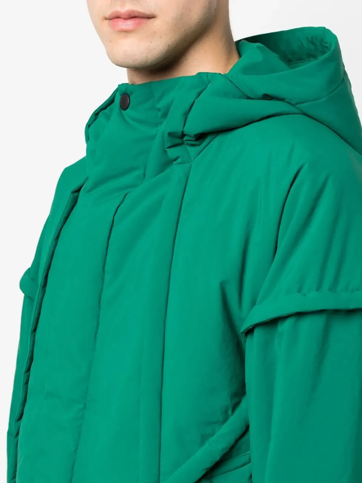 Homme Plissé Issey Miyake フレームフード付きパデッドジャケット グリーン - 画像5