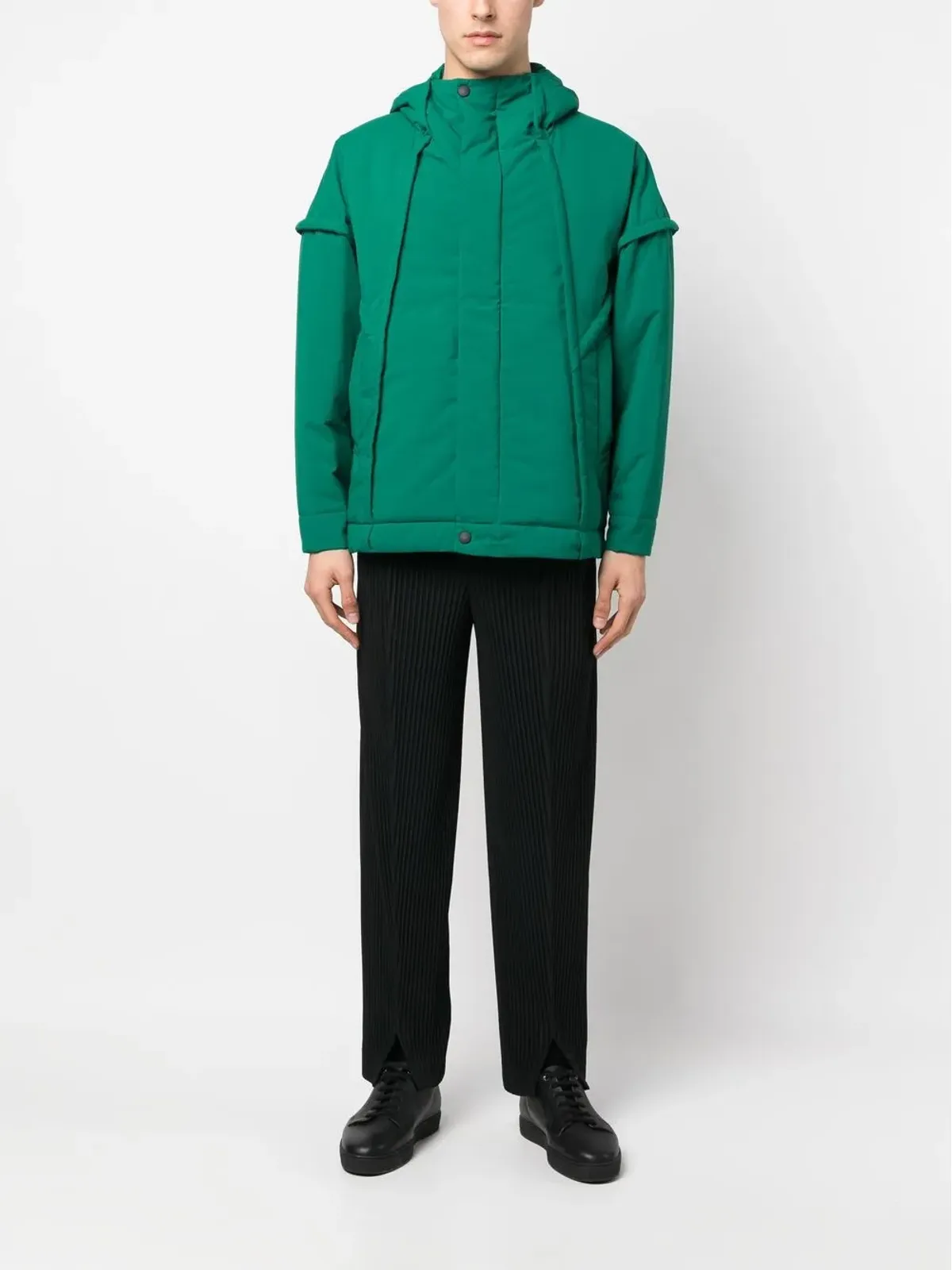 Homme Plissé Issey Miyake フレームフード付きパデッドジャケット グリーン - 画像2
