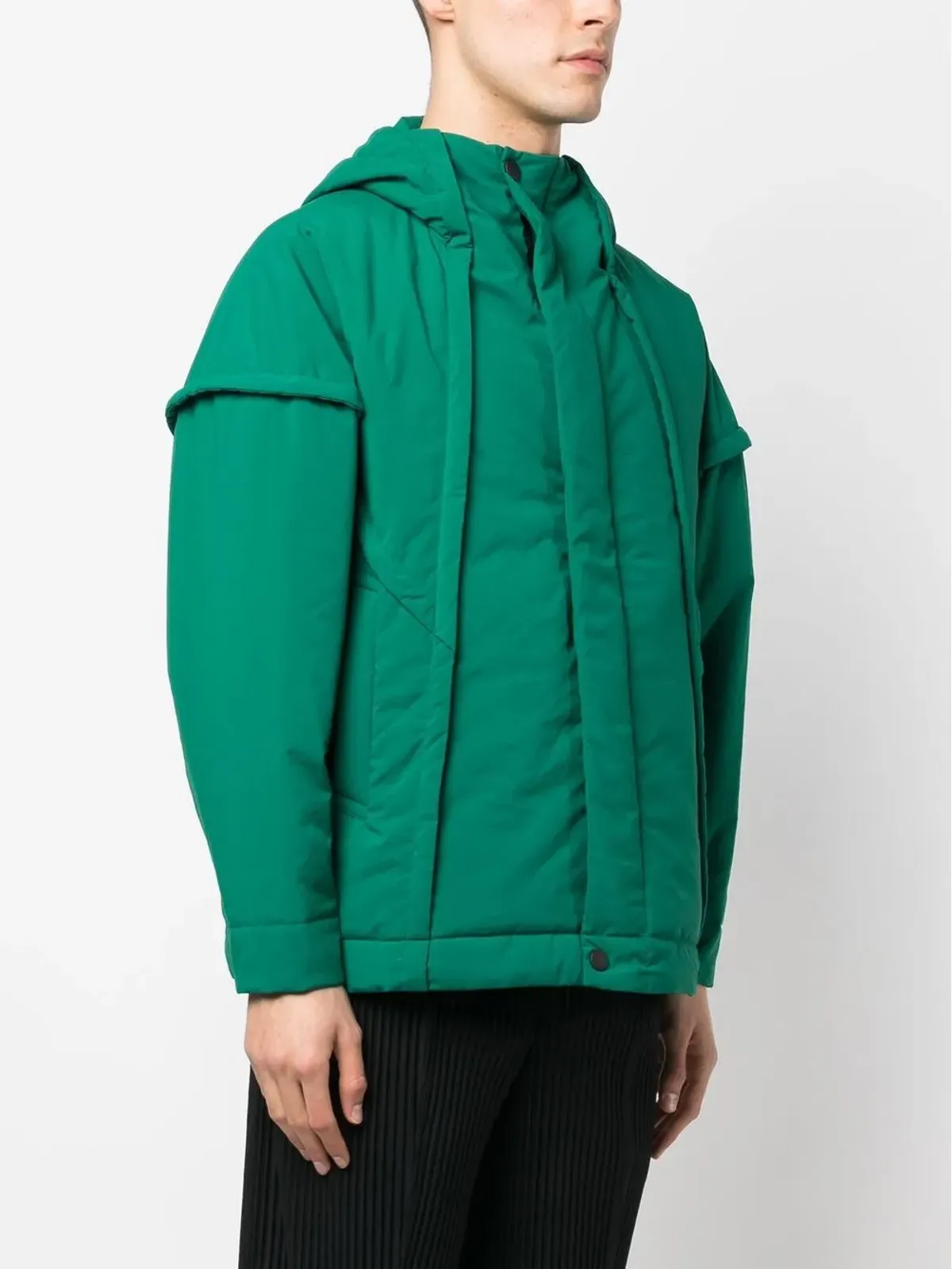 Homme Plissé Issey Miyake フレームフード付きパデッドジャケット グリーン - 画像3
