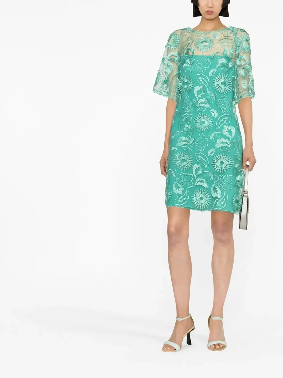 Alberta Ferretti 花柄刺繍ミニドレス - 画像2