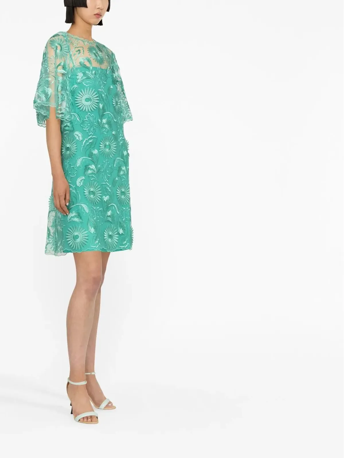 Alberta Ferretti 花柄刺繍ミニドレス - 画像4