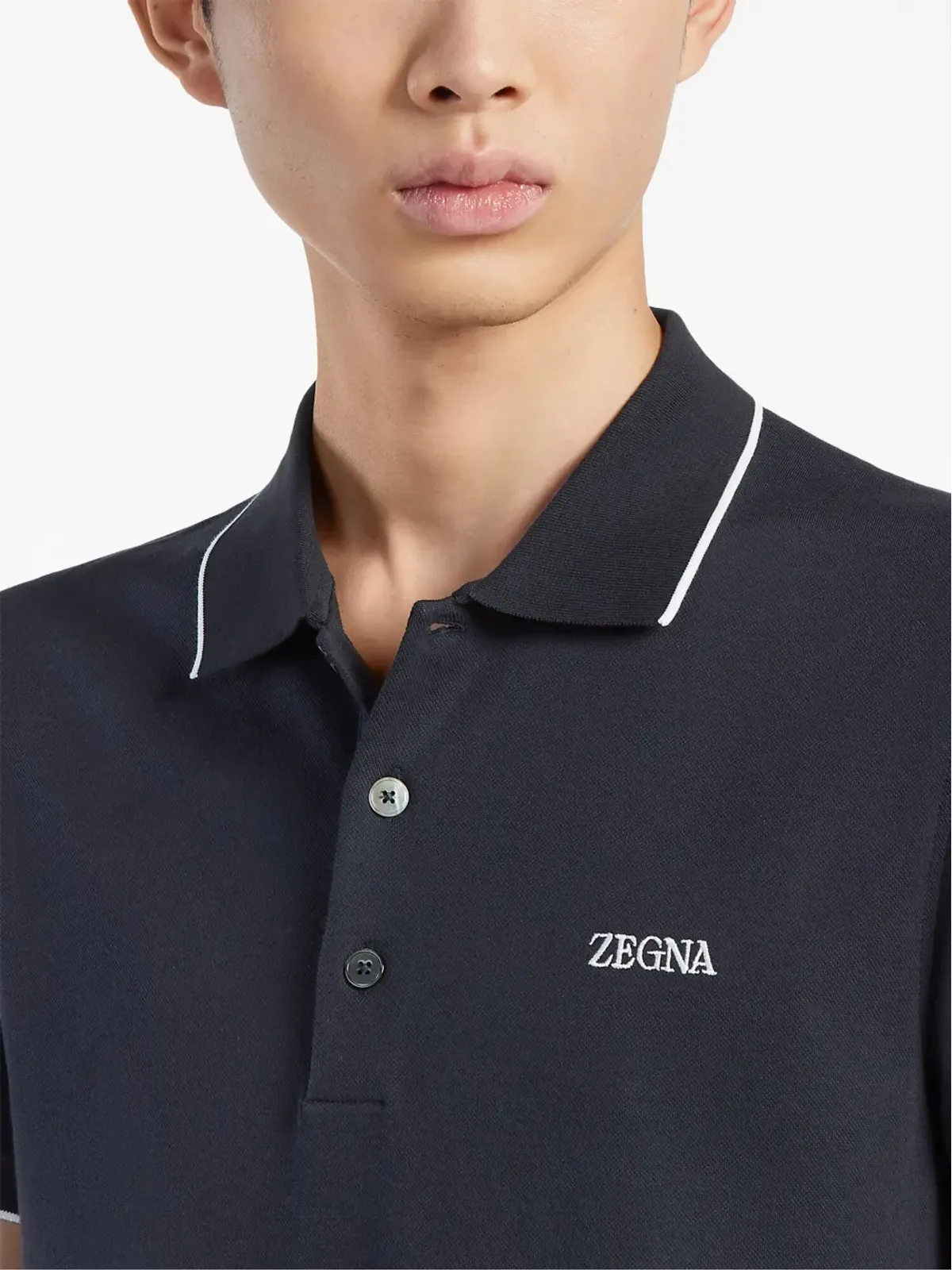 Zegna ストレッチコットン ポロシャツ ブルー - 画像5