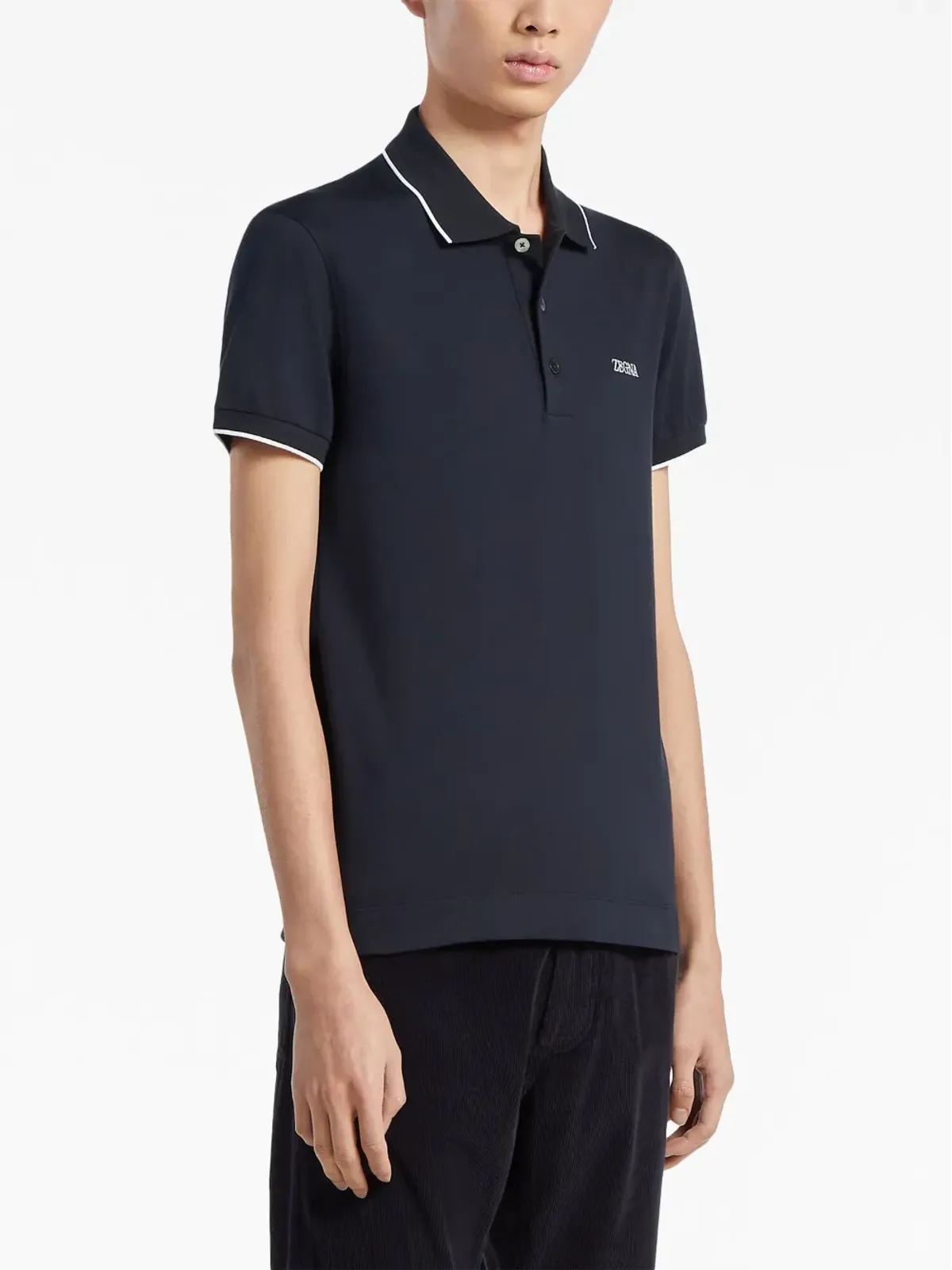 Zegna ストレッチコットン ポロシャツ ブルー - 画像2