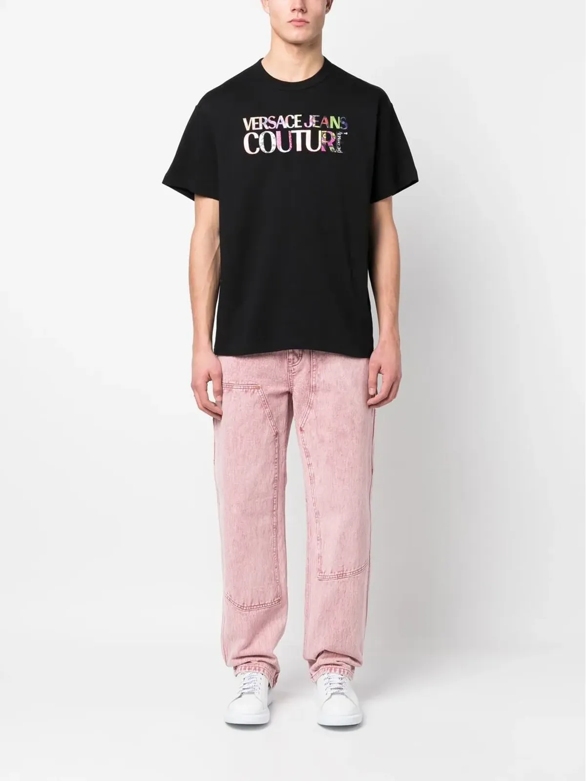 Versace Jeans Couture バロック ロゴプリント Tシャツ ブラック - 画像2