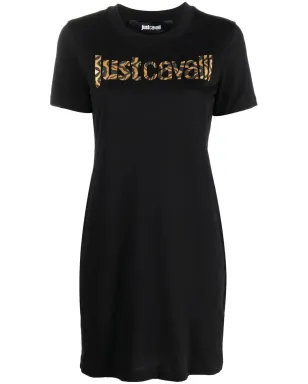 Just Cavalli アニマルプリント ロゴ Tシャツドレス（ブラック） - サムネイル1