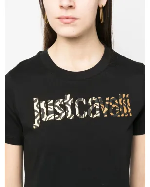 Just Cavalli アニマルプリント ロゴ Tシャツドレス（ブラック） - サムネイル5