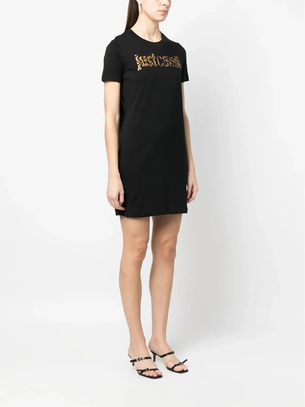 Just Cavalli アニマルプリント ロゴ Tシャツドレス（ブラック） - 画像3