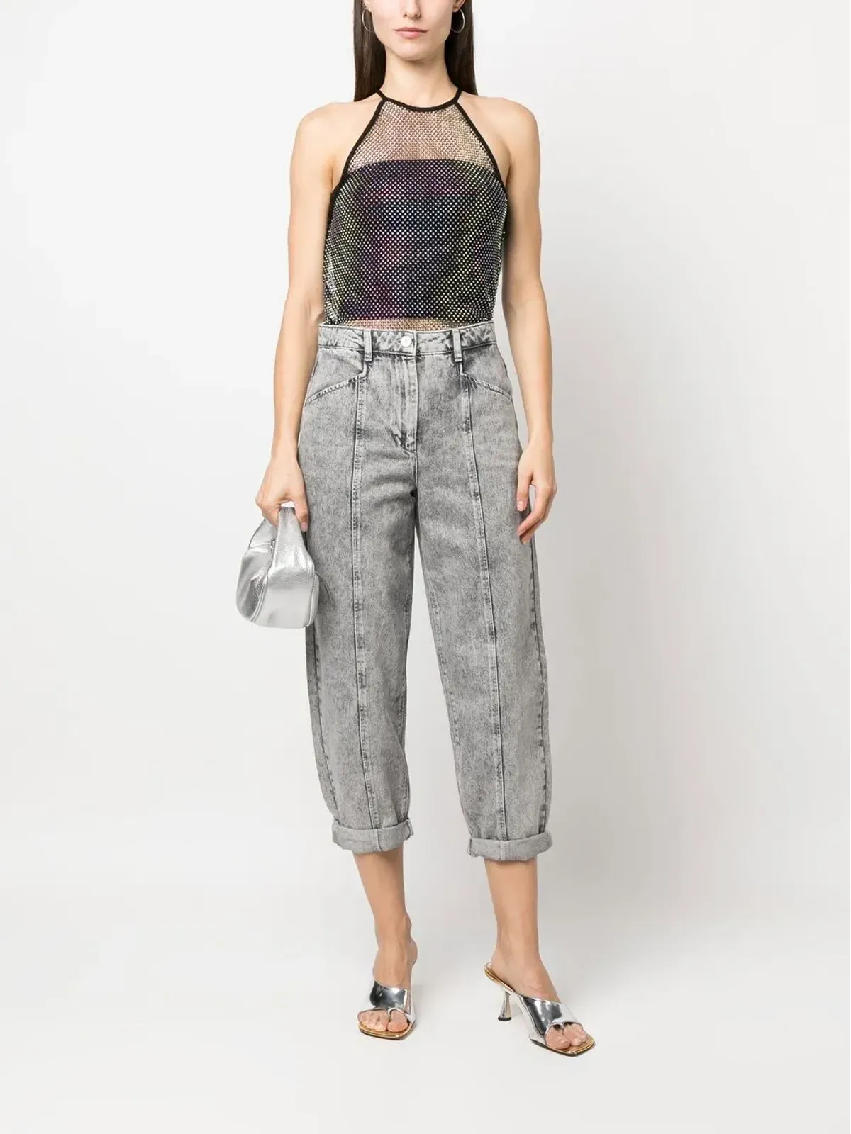 Patrizia Pepe crystal-embellished mesh top - Black - 画像2