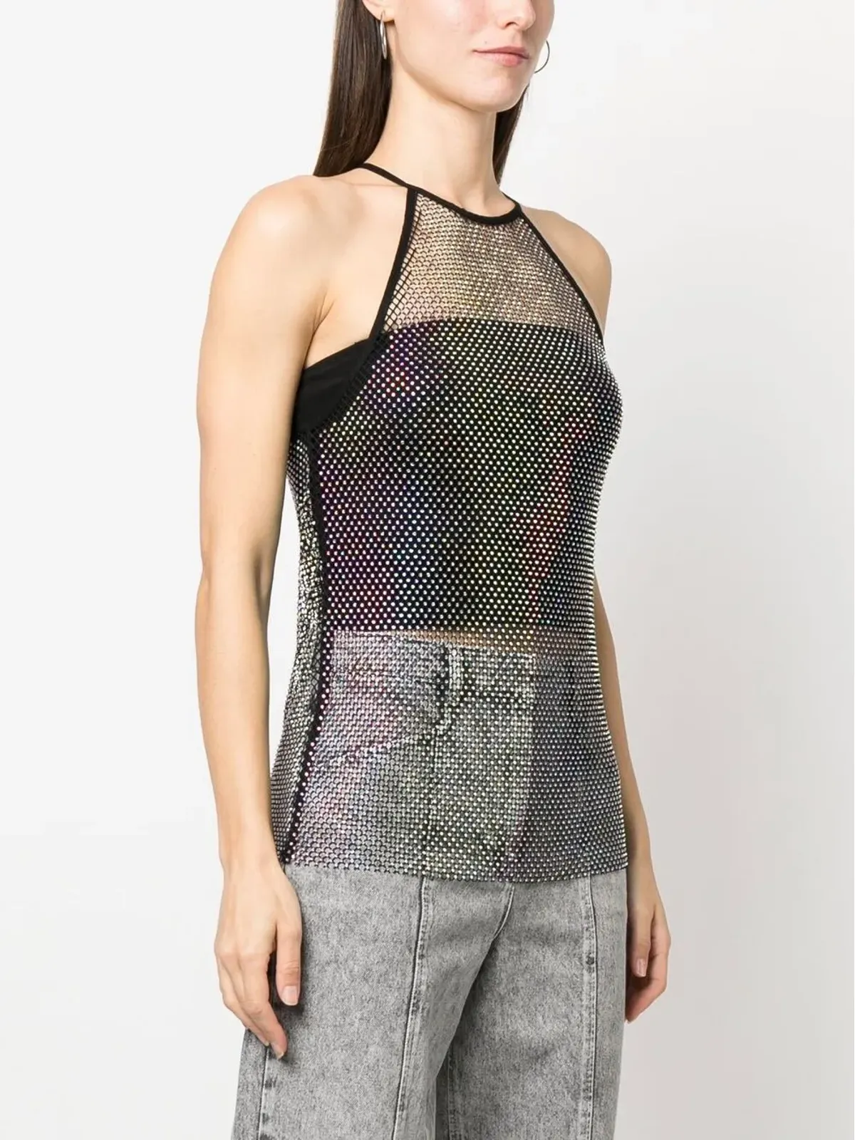 Patrizia Pepe crystal-embellished mesh top - Black - 画像3