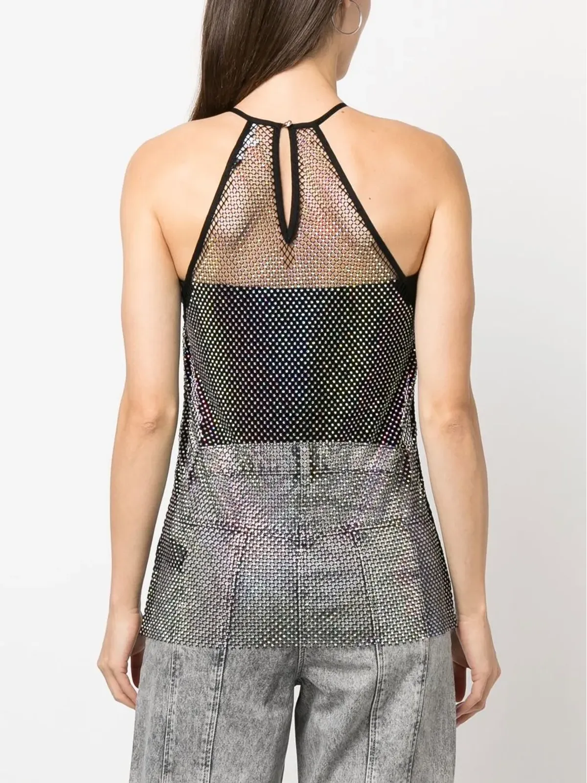 Patrizia Pepe crystal-embellished mesh top - Black - 画像4