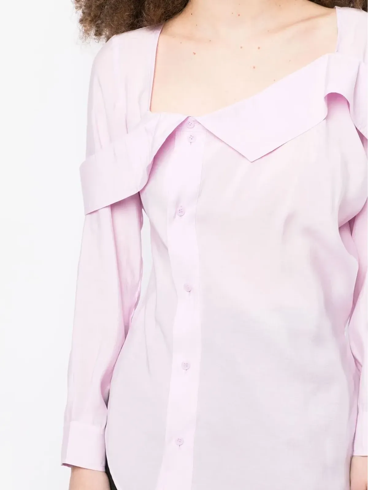 pushBUTTON アシンメトリックネック ボタンアップシャツ - 画像5