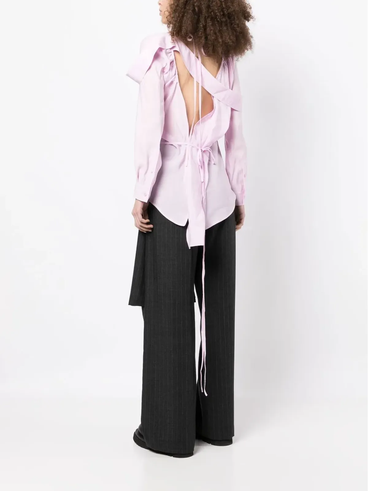 pushBUTTON アシンメトリックネック ボタンアップシャツ - 画像4