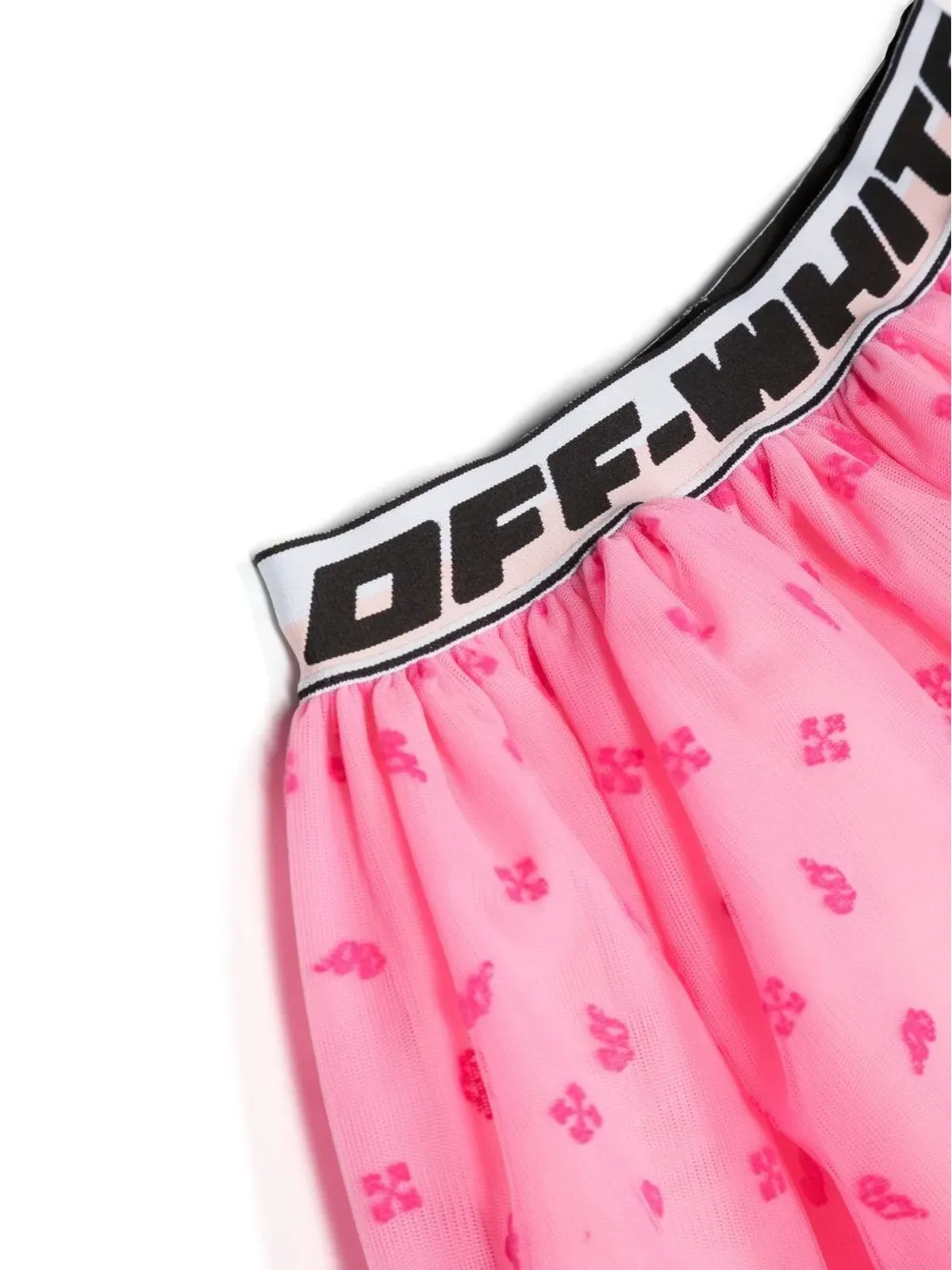 Off-White Kids ロゴ入りウエストバンド フレアミニスカート - 画像3