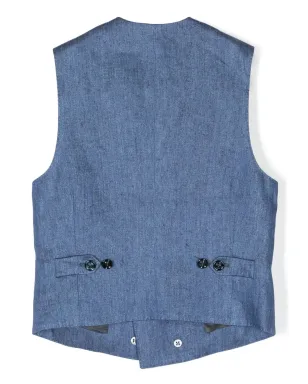 Brunello Cucinelli Kids ダブルブレスト リネン/フラックス ウエストコート - ブルー - サムネイル2