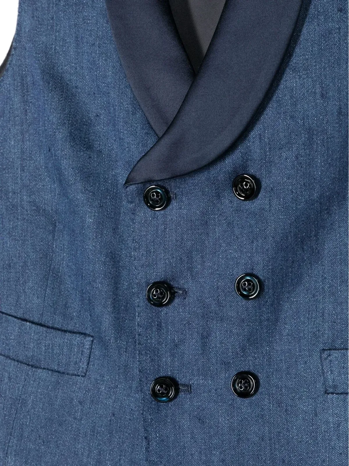 Brunello Cucinelli Kids ダブルブレスト リネン/フラックス ウエストコート - ブルー - 画像3