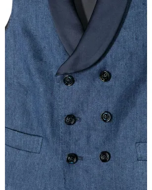 Brunello Cucinelli Kids ダブルブレスト リネン/フラックス ウエストコート - ブルー - サムネイル3