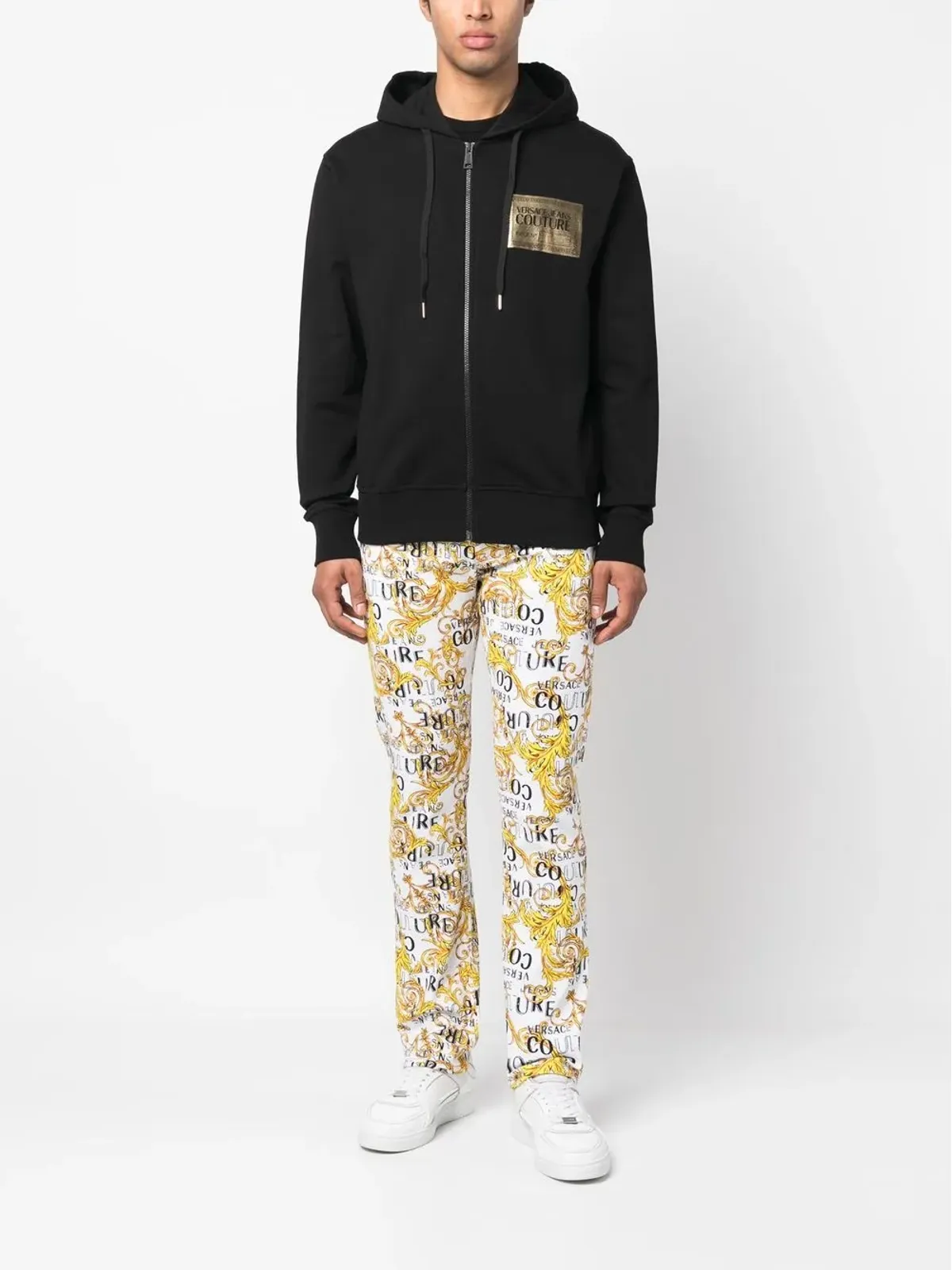 Versace Jeans Couture ロゴプリントジップアップフーディー ブラック - 画像2