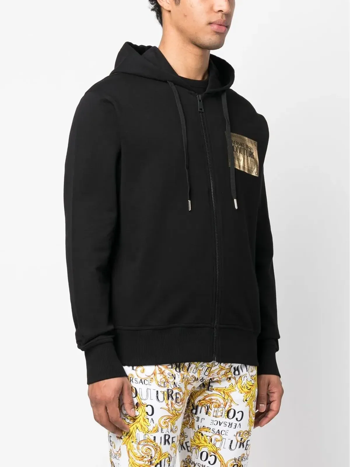 Versace Jeans Couture ロゴプリントジップアップフーディー ブラック - 画像3