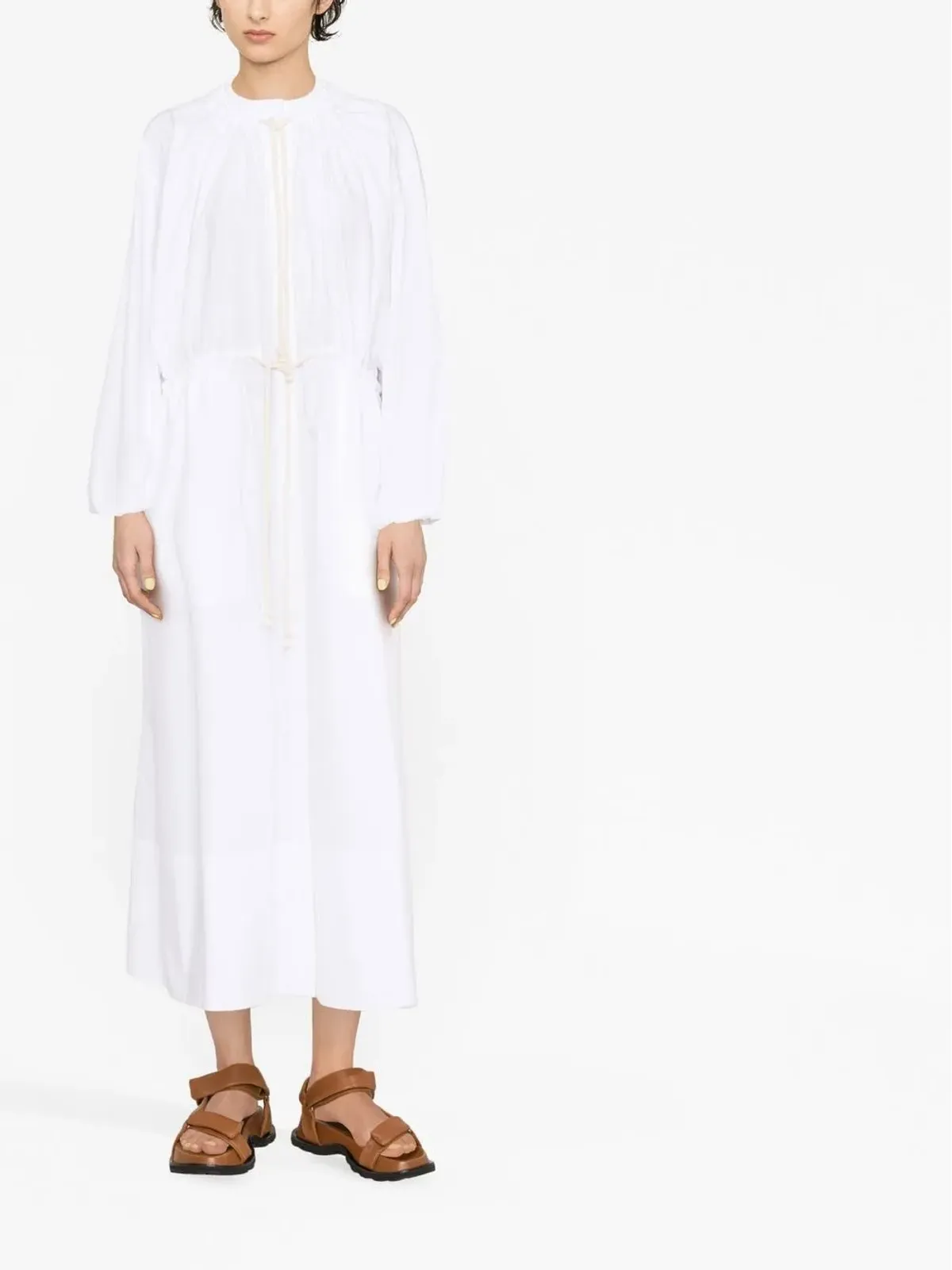 Jil Sander ドローストリングコットンシャツドレス - ホワイト - 画像2