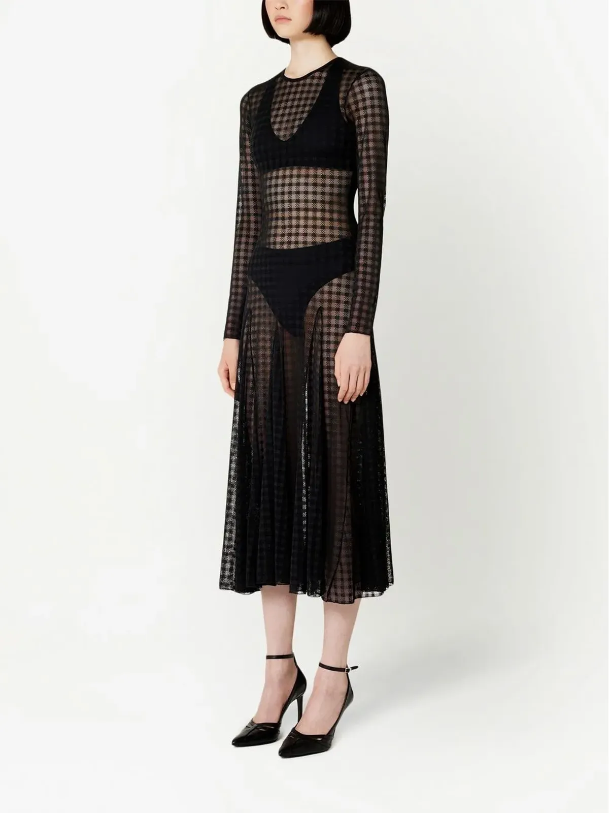 AMI Paris チェック柄セミシアードミディドレス - 画像3