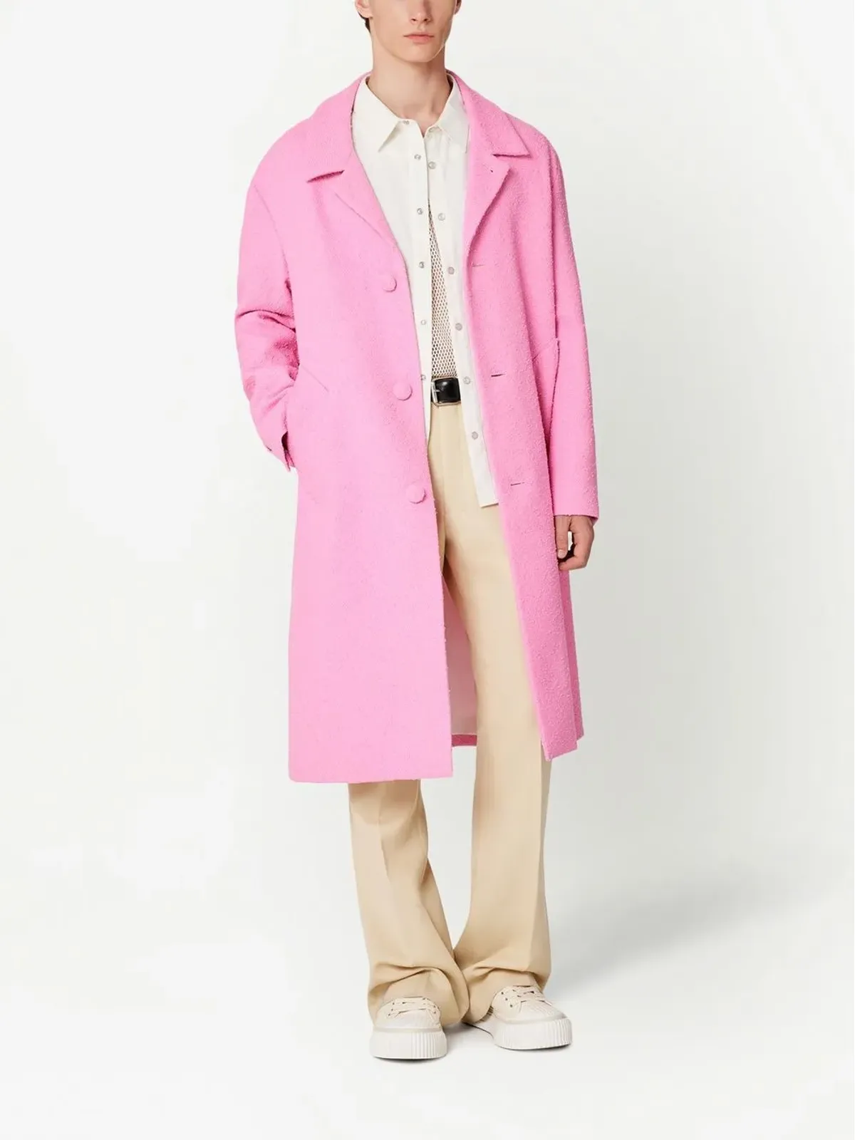 AMI Paris ピンクのツイード シングルブレスト コート - 画像2