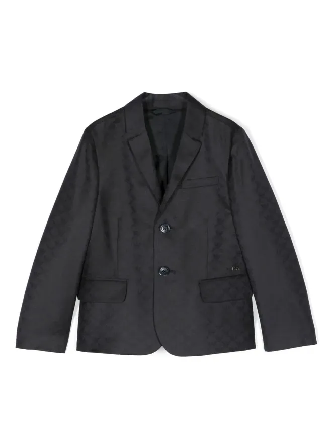 Emporio Armani Kids Emporio Armani Kids モノグラムジャカード・シングルブレストブレザー - ブルーの商品画像