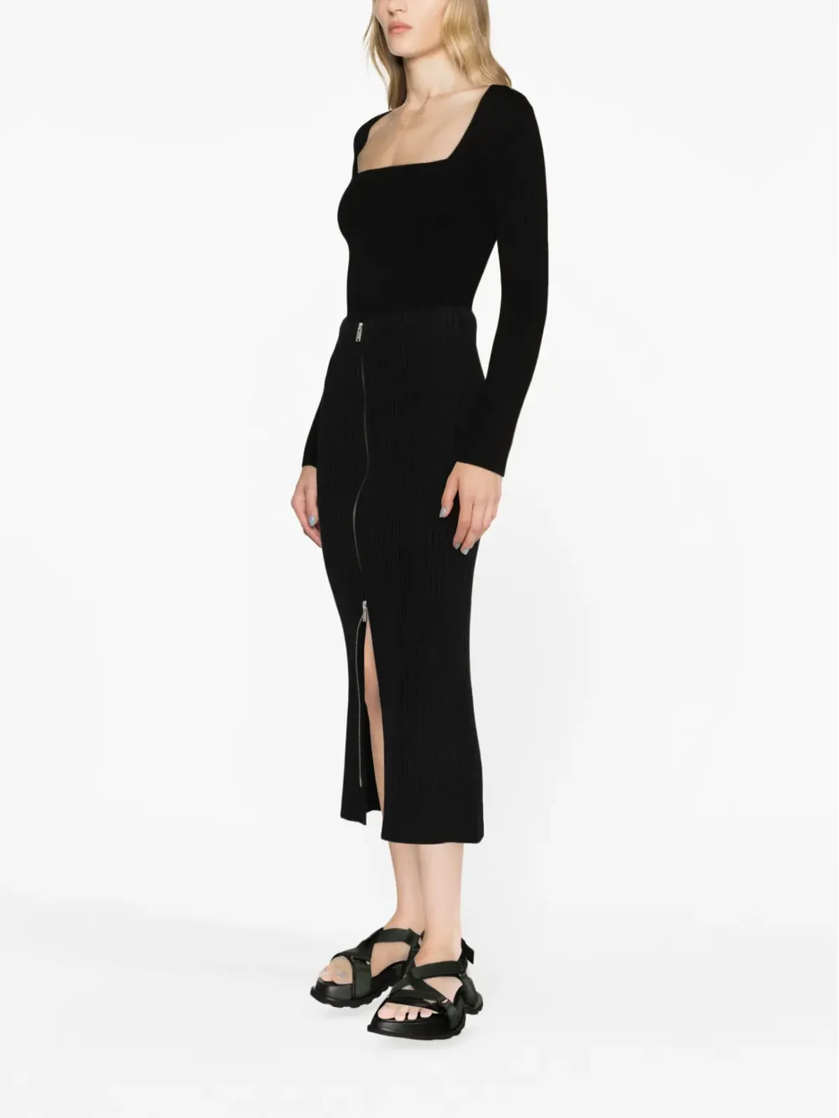 Jil Sander リブ編みコットンのペンシルスカート - 画像2