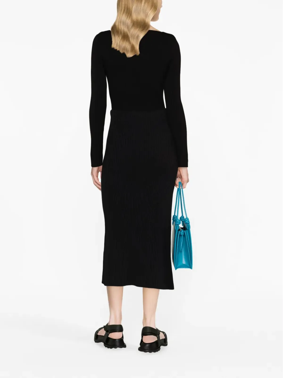 Jil Sander リブ編みコットンのペンシルスカート - 画像3