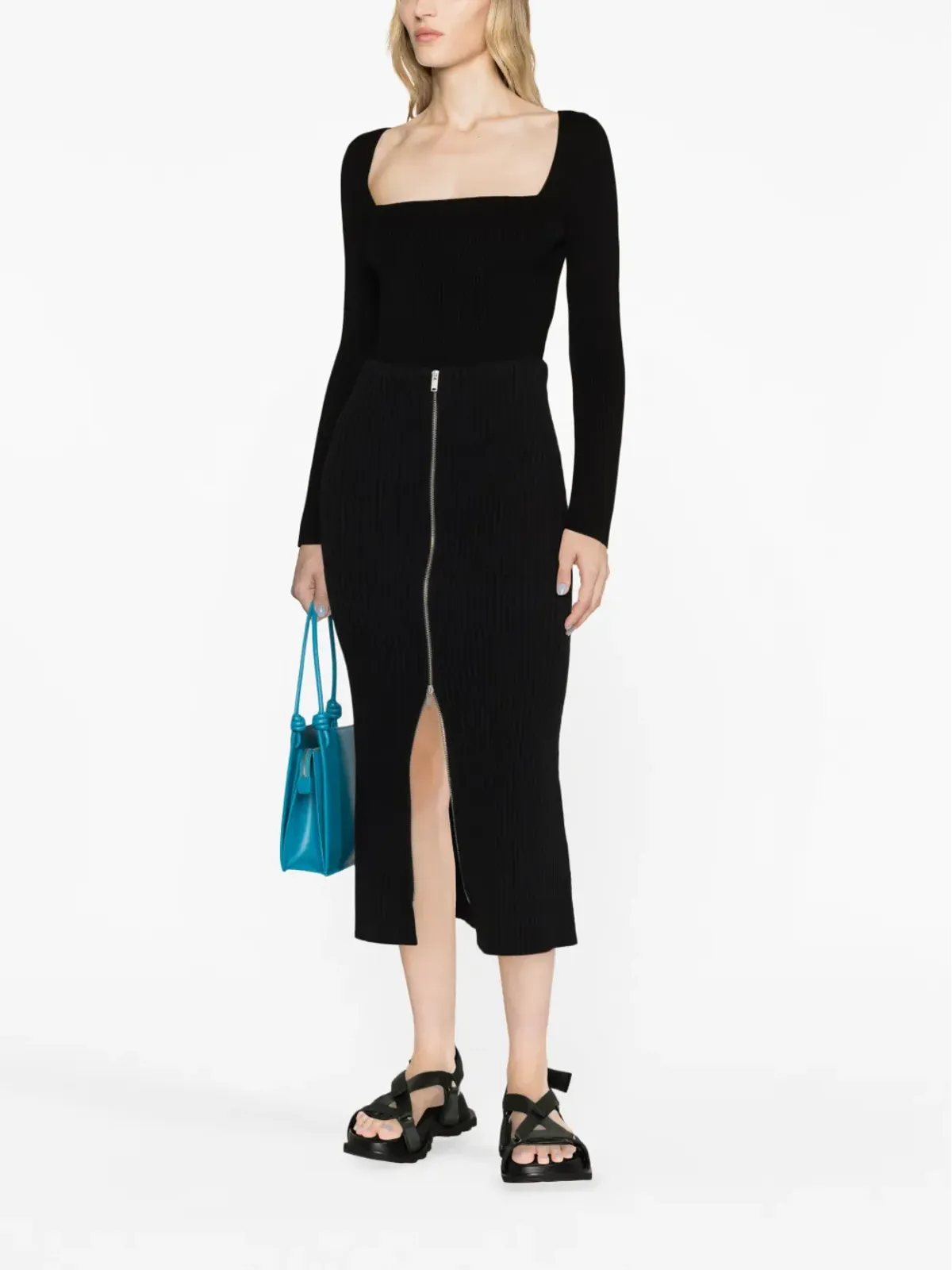 Jil Sander リブ編みコットンのペンシルスカート - 画像4