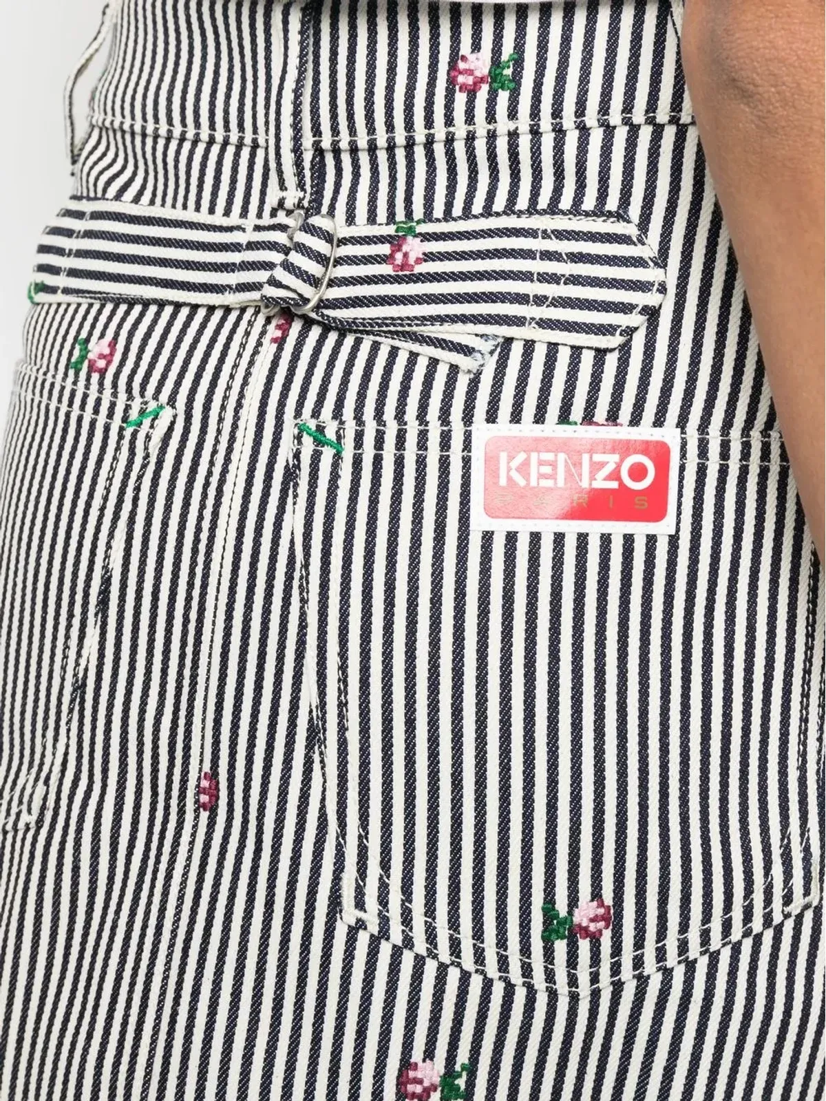Kenzo 花柄刺繍ストライププリントスカート（ホワイト） - 画像5