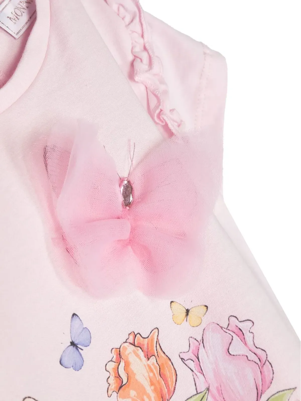 Monnalisa 花柄プリント蝶のアップリケ付き Tシャツ - ピンク - 画像3