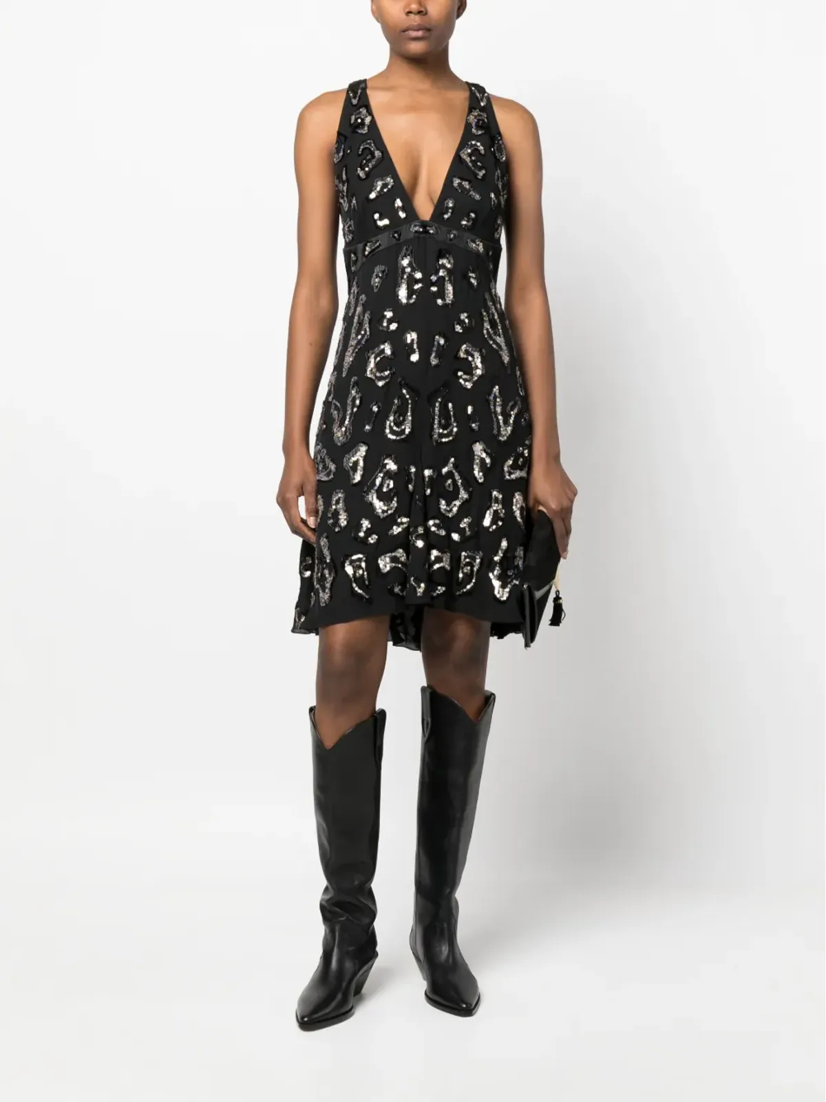 Roberto Cavalli スパンコール付きオープンバックドレス（ブラック） - 画像2