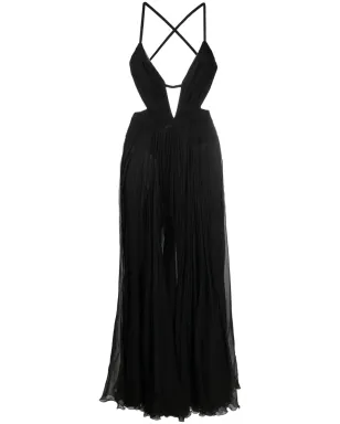 Roberto Cavalli ドレープバックレス シルクドレス（ブラック） - サムネイル1